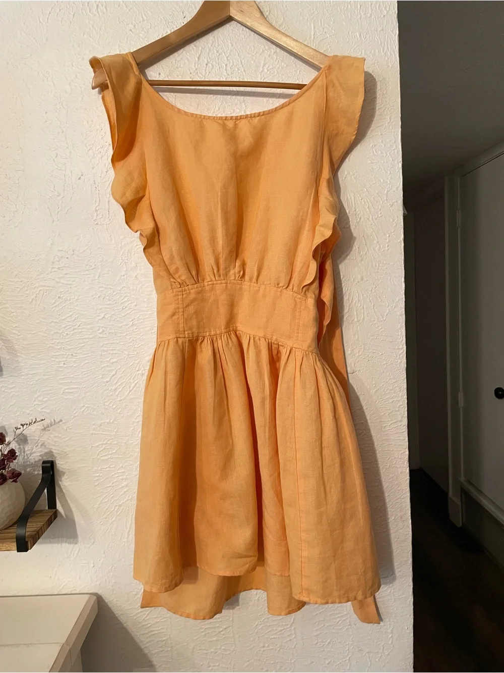 Free People Peach One-Shoulder Erin Mini Dress Linen Blend Small